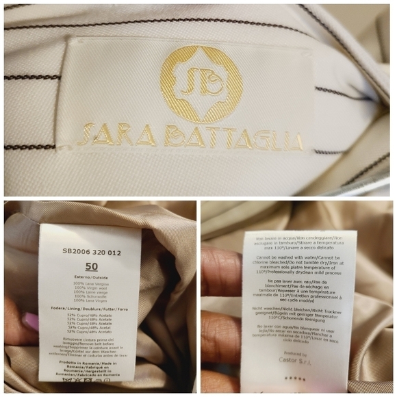 Sara Battaglia | Women's Classic White & Black Striped Skirt Suit (Size Large) - Picture 10 of 16